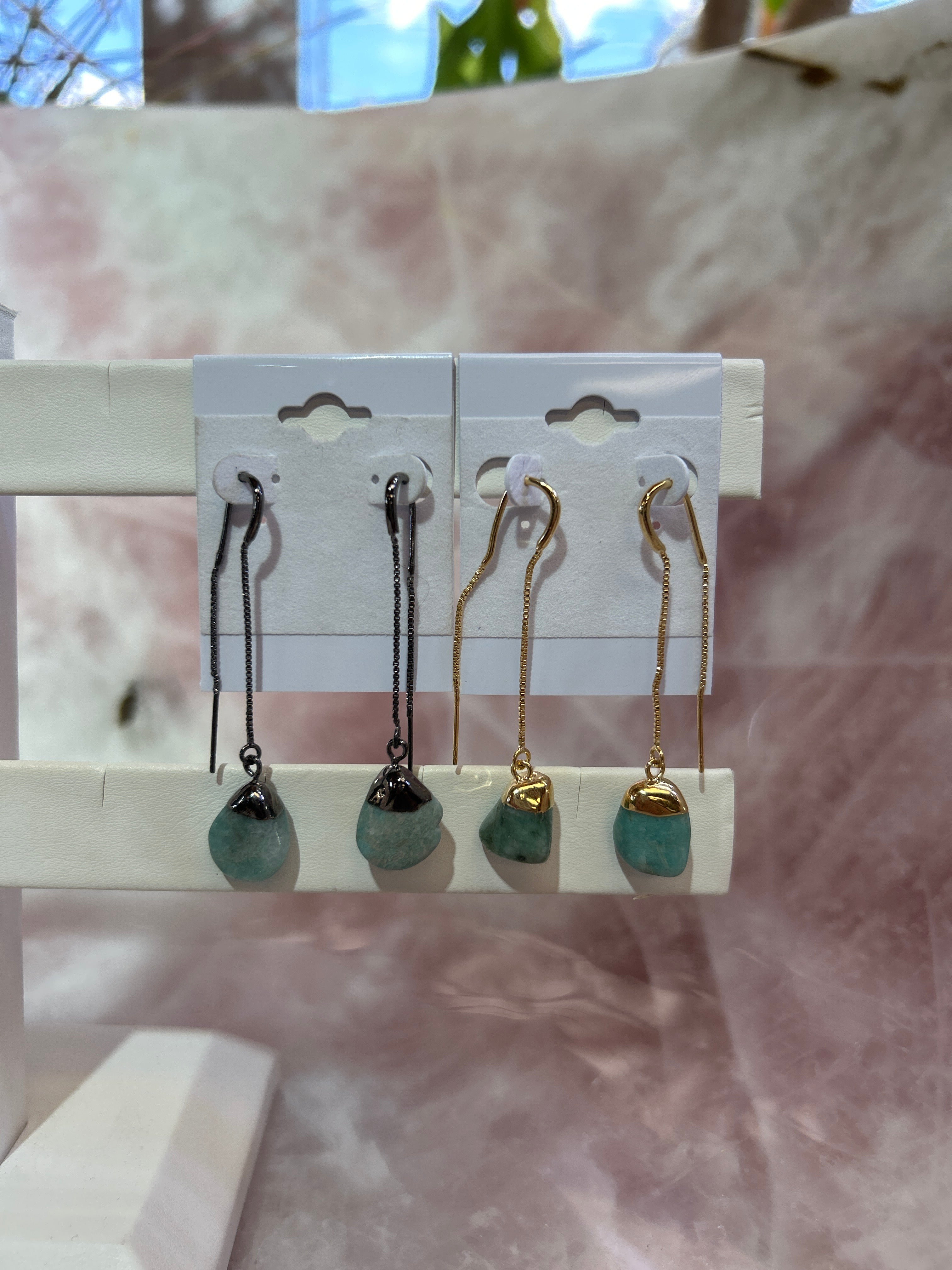 Amazonite Tumble Threader Plated Earrings CWDM